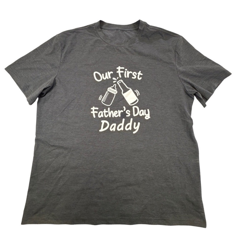 Our First Father's Day Daddy Graphic T-Shirt Mens L Charcoal Grey New Dad-no tag